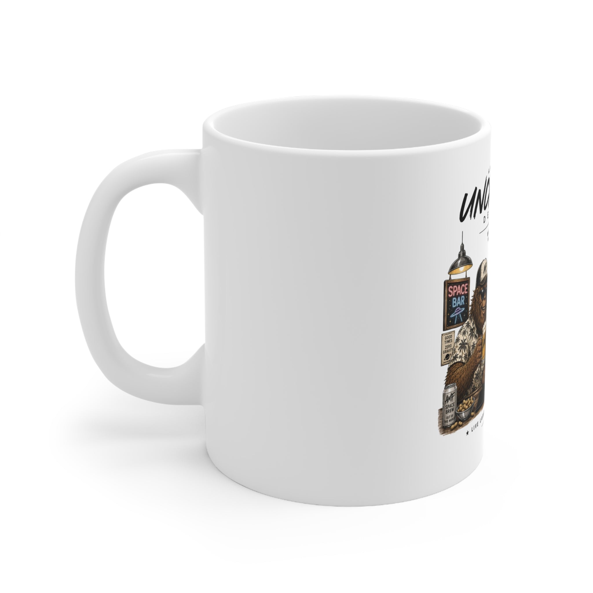 Bigfoot & Alien Space Bar Ceramic Coffee Mug – 11oz & 15oz | A.M.F Studio 1984