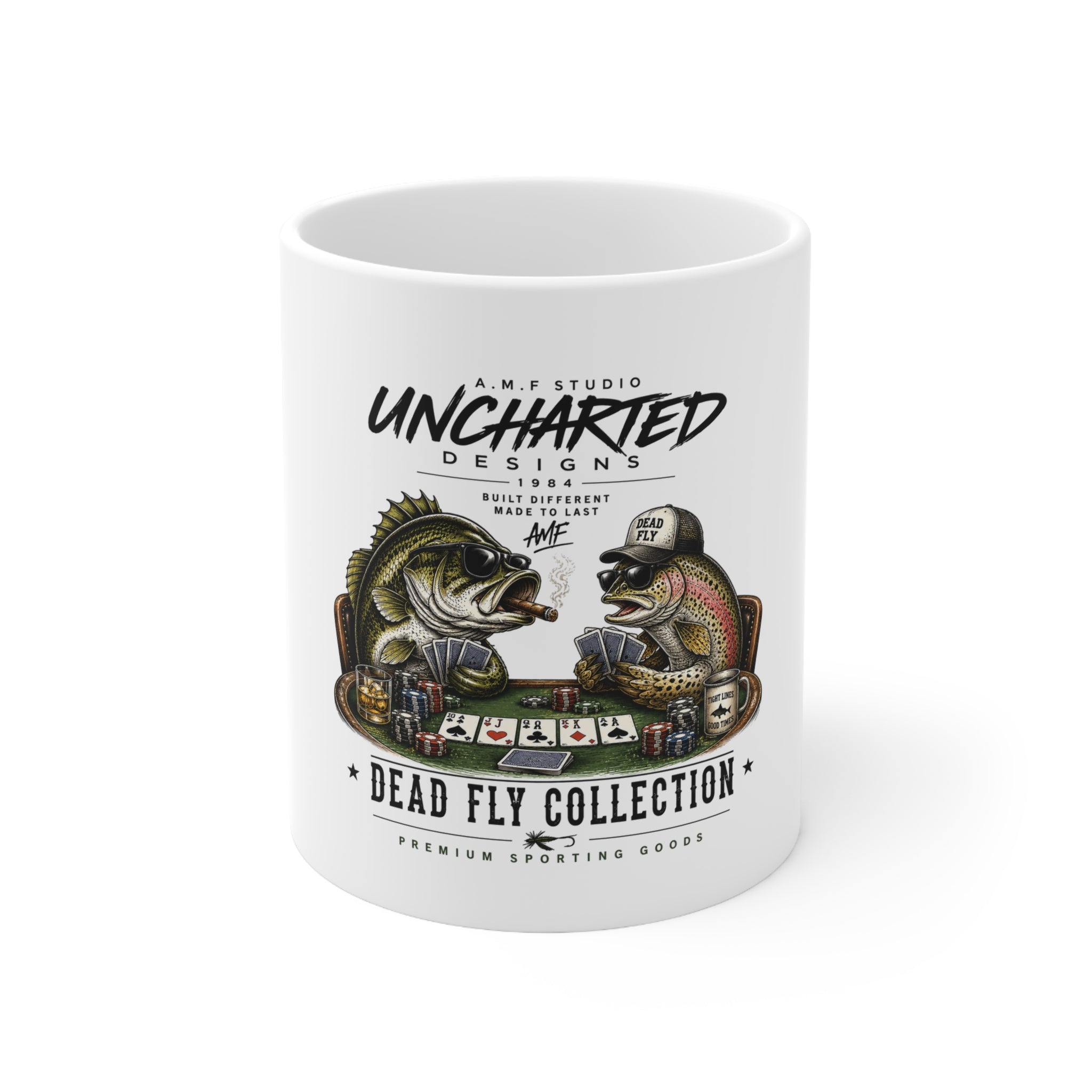 Bass & Trout Poker Ceramic Coffee Mug – Funny Fishing Gift – 11oz & 15oz | A.M.F Studio 1984