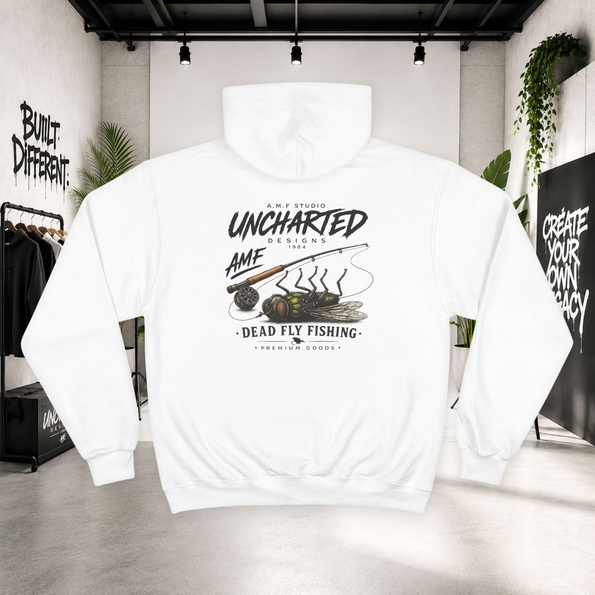 Champion × Uncharted Dead Fly Fishing  Premium Graphic Hoodie