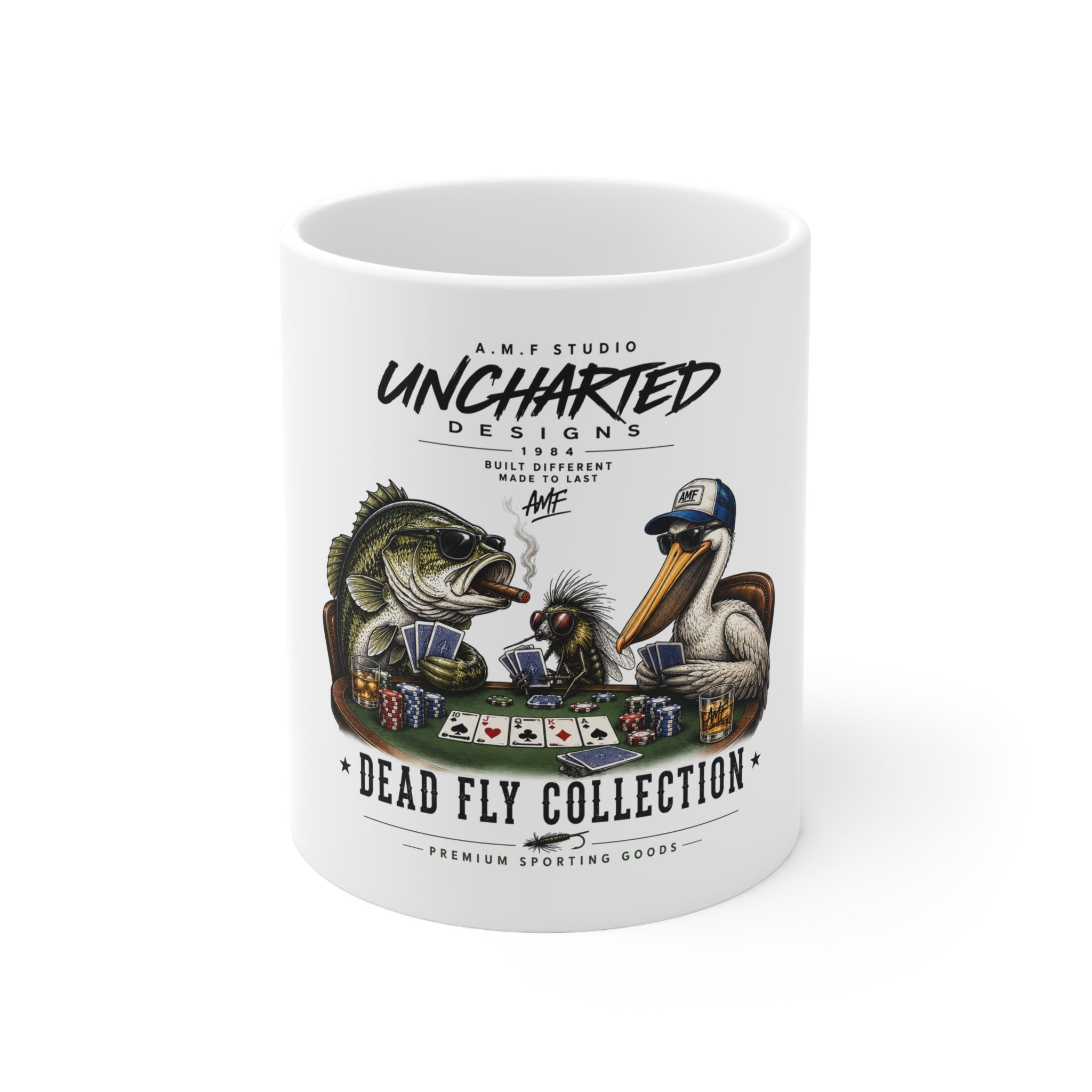 Dead Fly Collection Fishing Poker Ceramic Coffee Mug – 11oz & 15oz | A.M.F Studio 1984