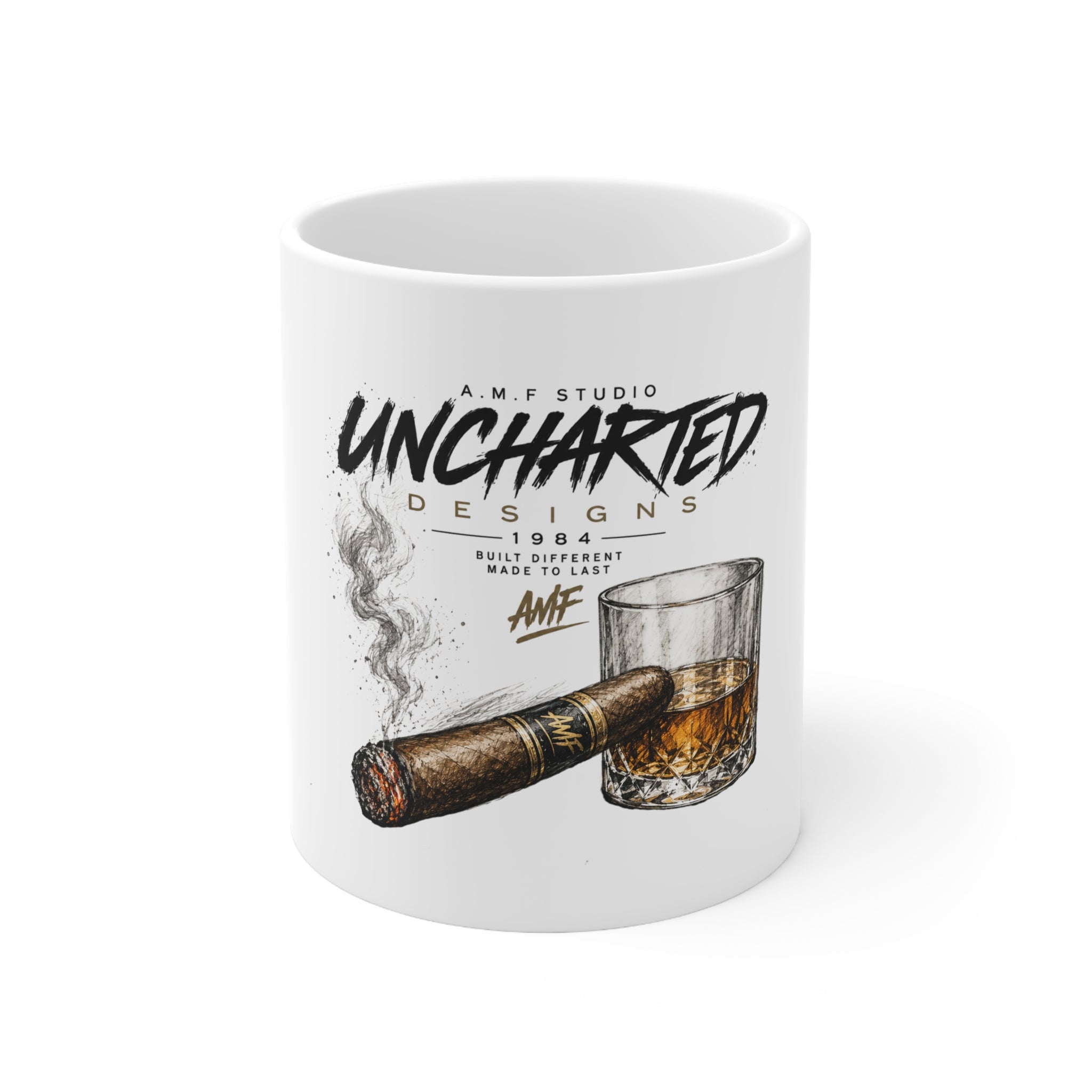 Cigar & Whisky Ceramic Coffee Mug – Luxury Gentleman Gift – 11oz & 15oz | A.M.F Studio 1984