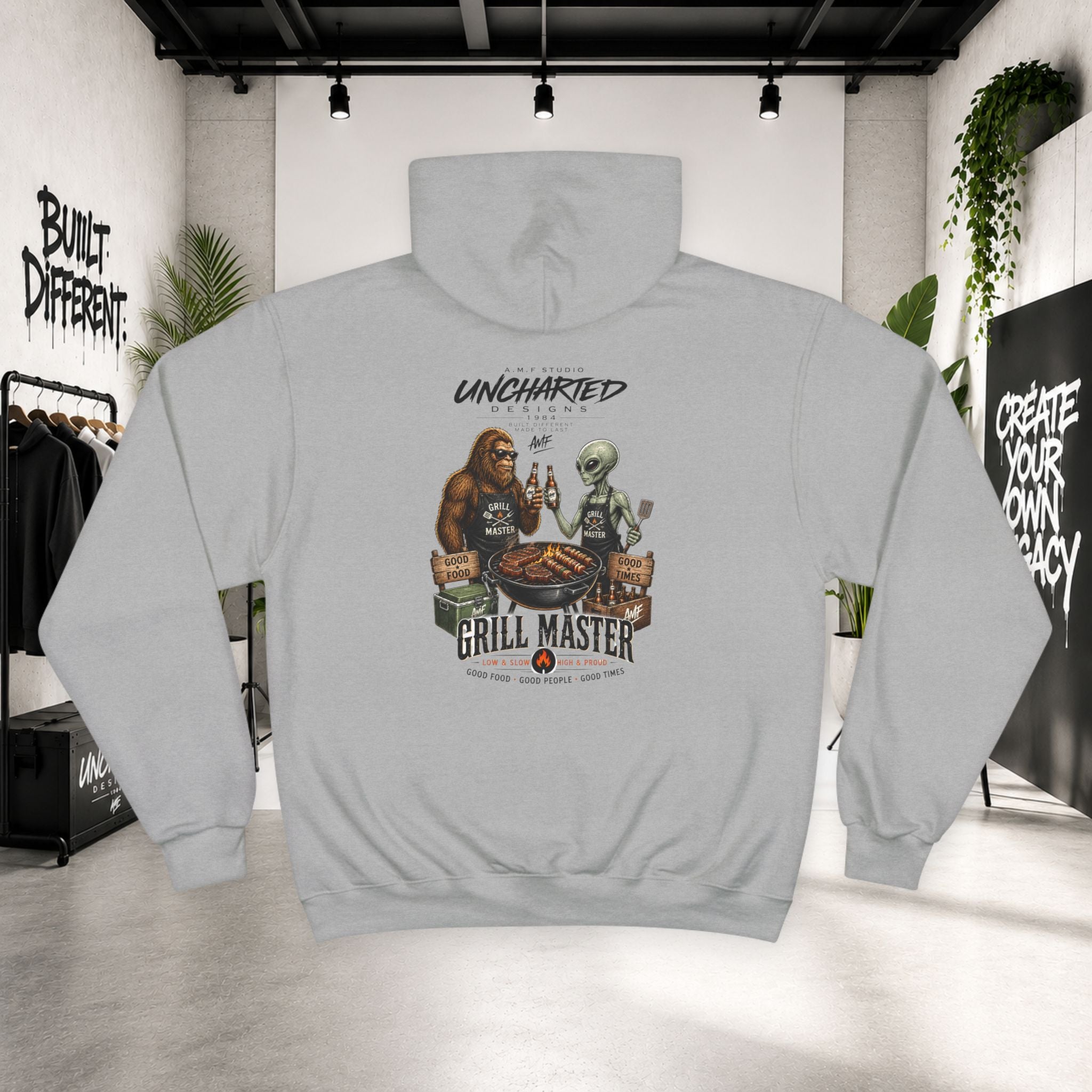Champion × Uncharted Grill Master Bigfoot & Alien BBQ Hoodie