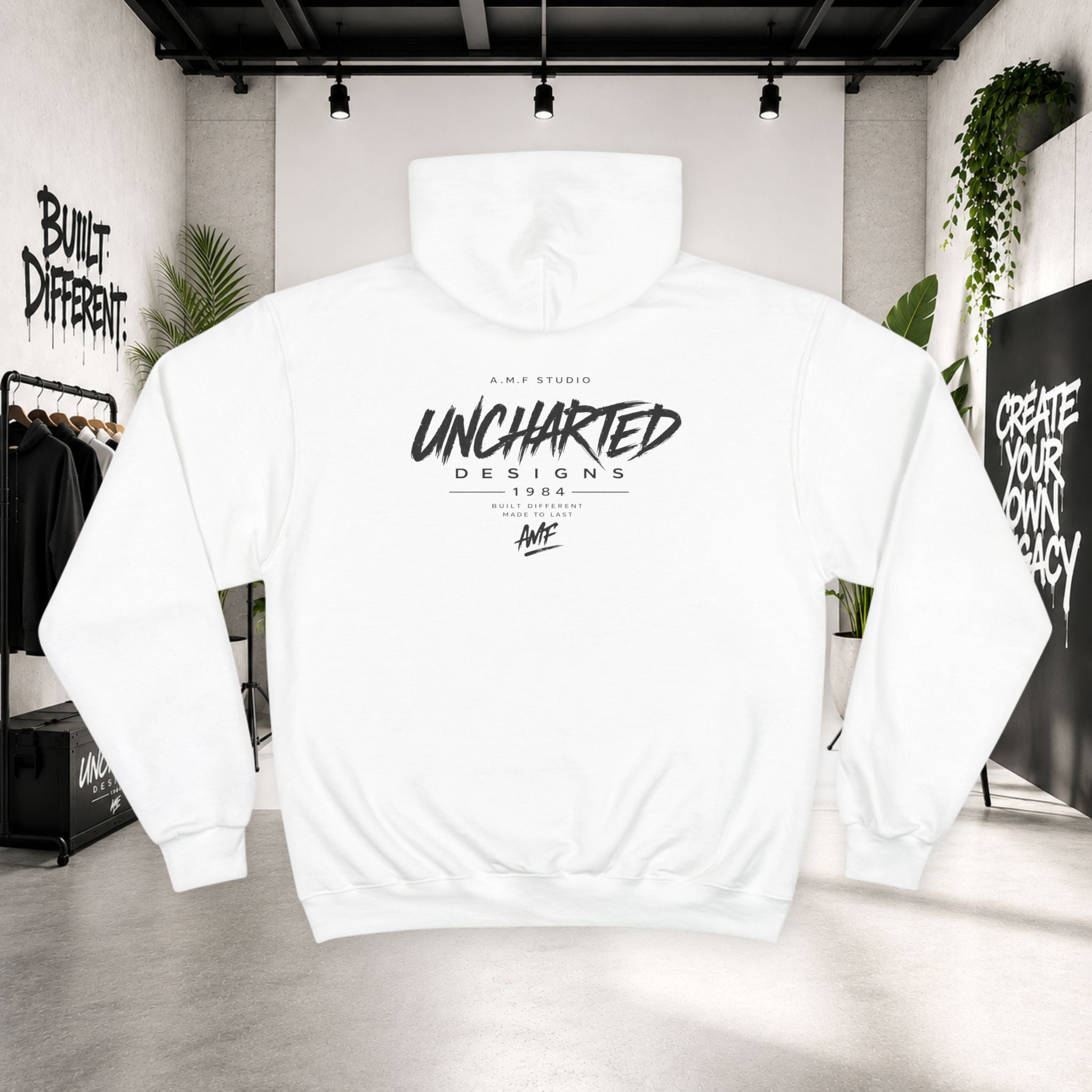 Exclusive Champion Uncharted A.M.F Studio Hoodie | 1984 Logo Streetwear Pullover Exclusive | Retro Aesthetic Sweatshirt Unisex Heavy Weight