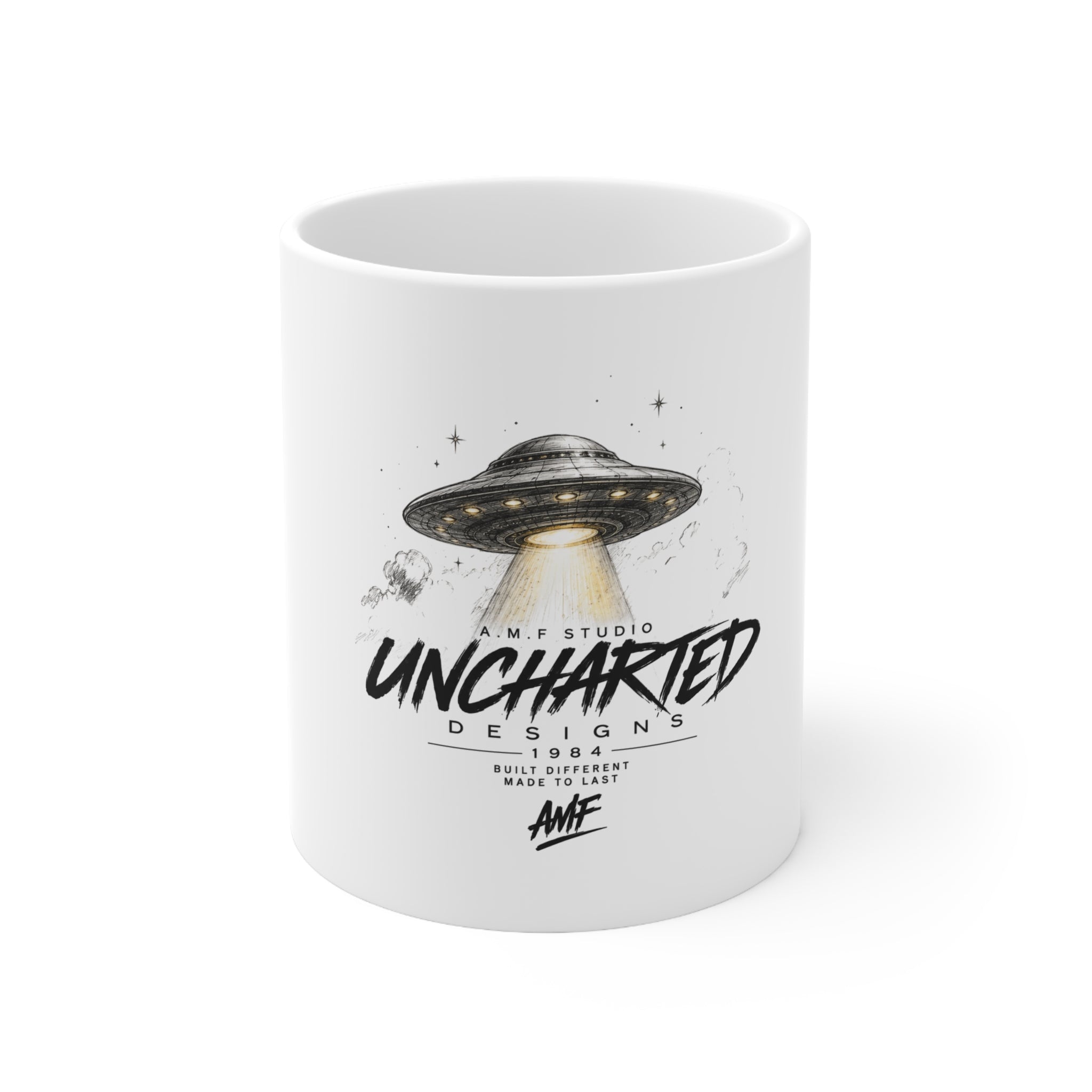 Uncharted UFO Ceramic Coffee Mug  11oz & 15oz | A.M.F Studio 1984