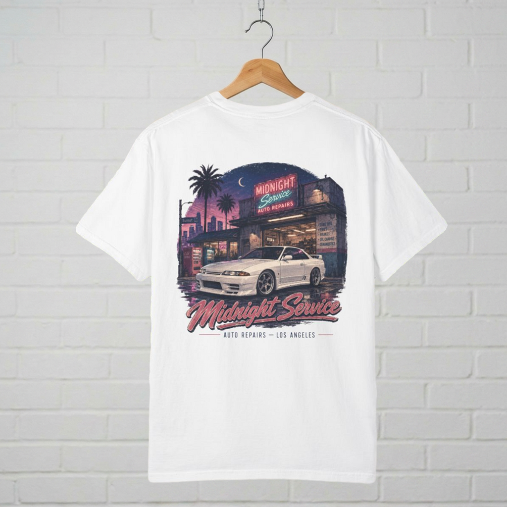 Midnight Service JDM Inspired T-Shirt, Retro Japanese Sports Car