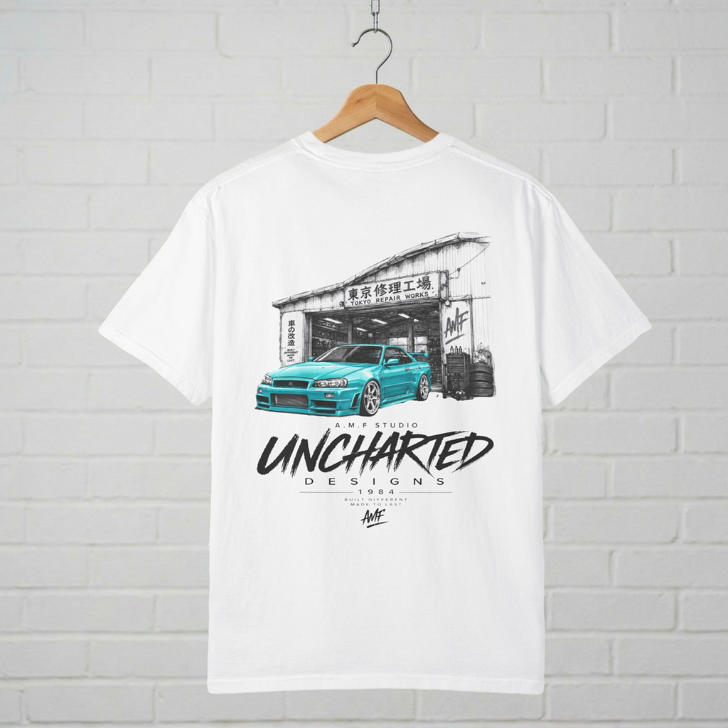 Turquoise Skyline Tokyo Repair Works T-Shirt A.M.F Studio 1984