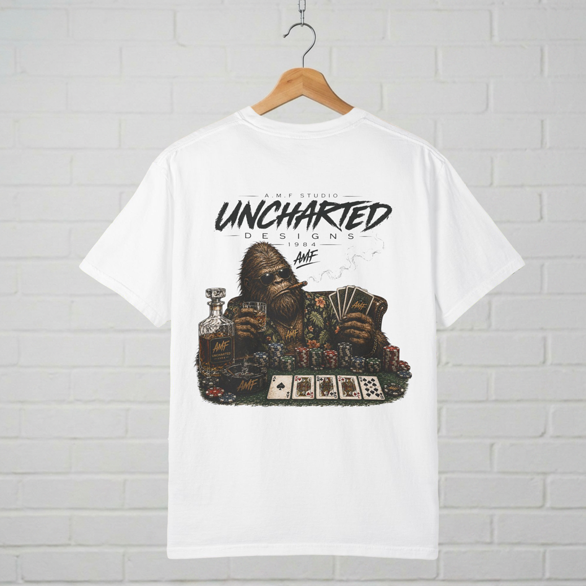 Bigfoot Poker T-Shirt  Uncharted Designs  A.M.F Studio 1984