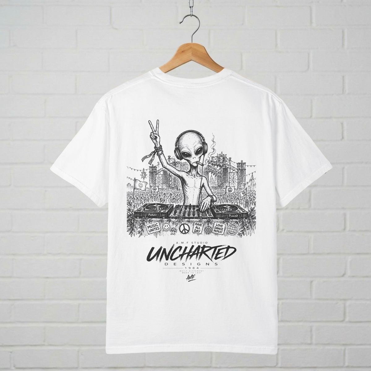 Alien DJ Rave Festival T-Shirt A.M.F Studio 1984