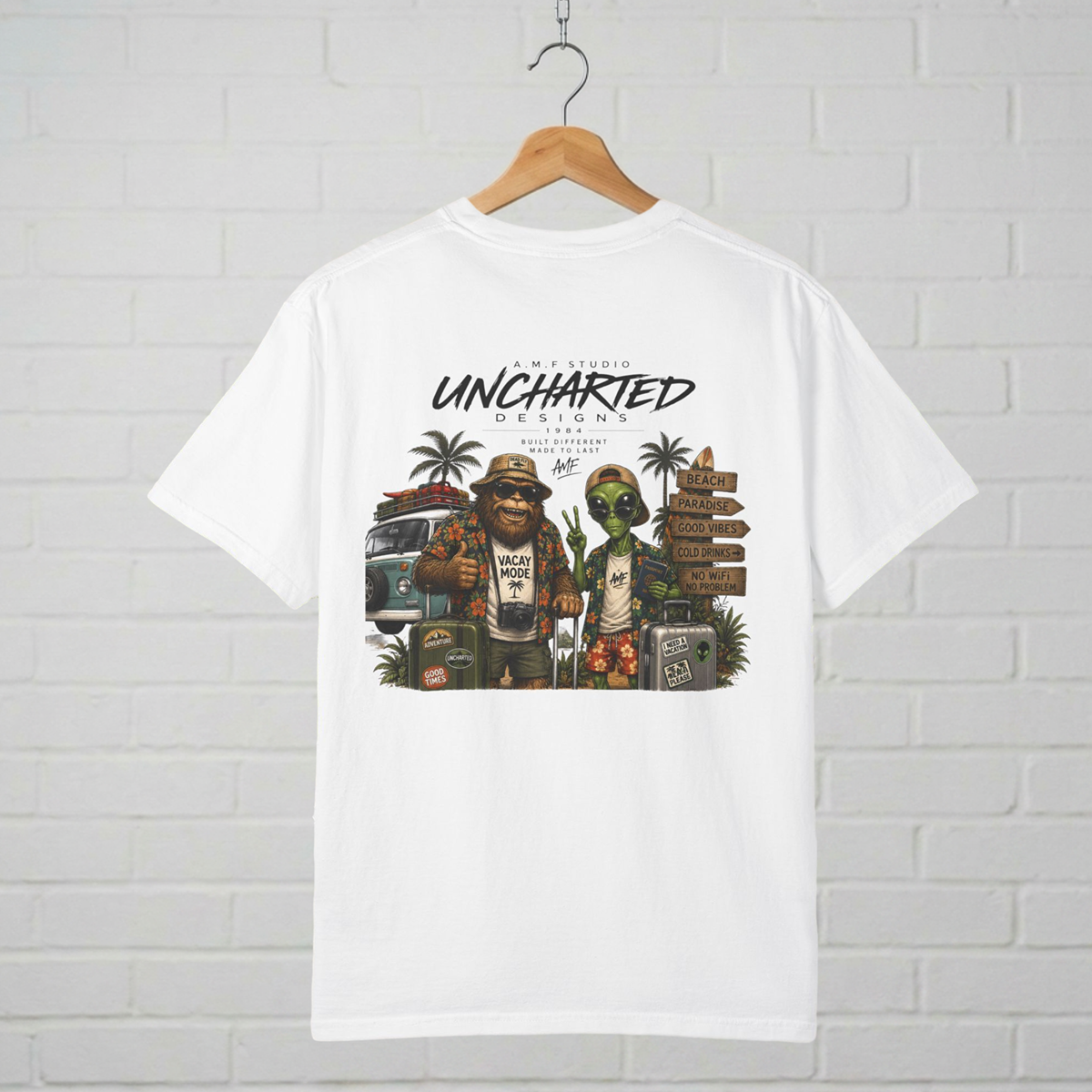 Bigfoot & Alien Vacation T-Shirt A.M.F Studio 1984