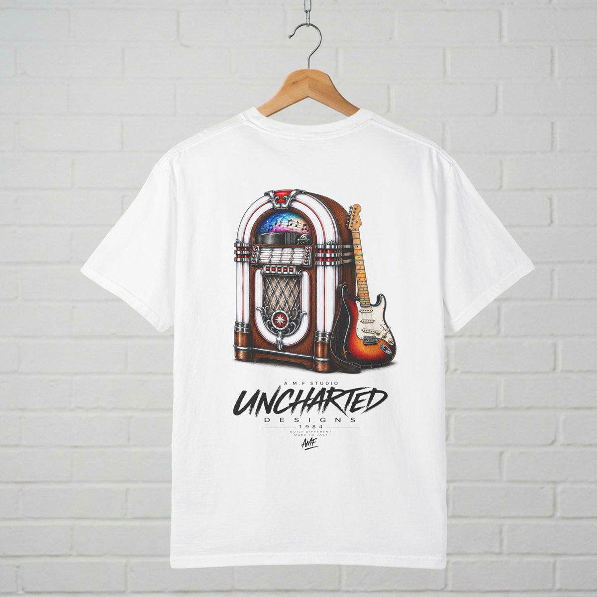 Vintage Jukebox & Guitar T-Shirt A.M.F Studio 1984 Uncharted Designs