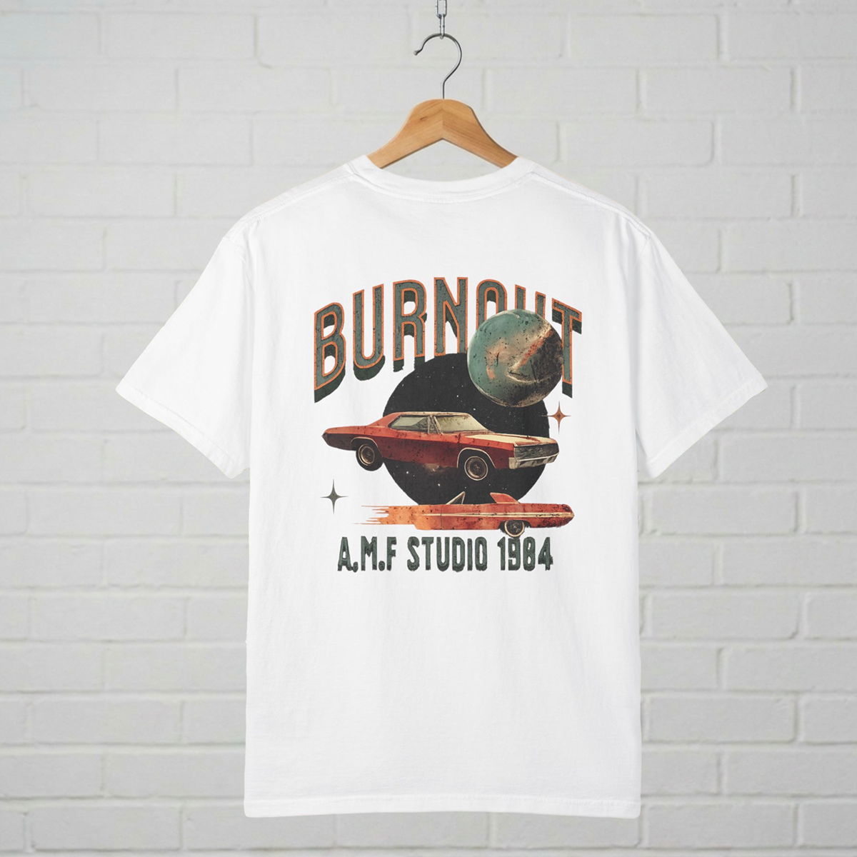Burnout Retro Muscle Car T-Shirt  A.M.F Studio 1984