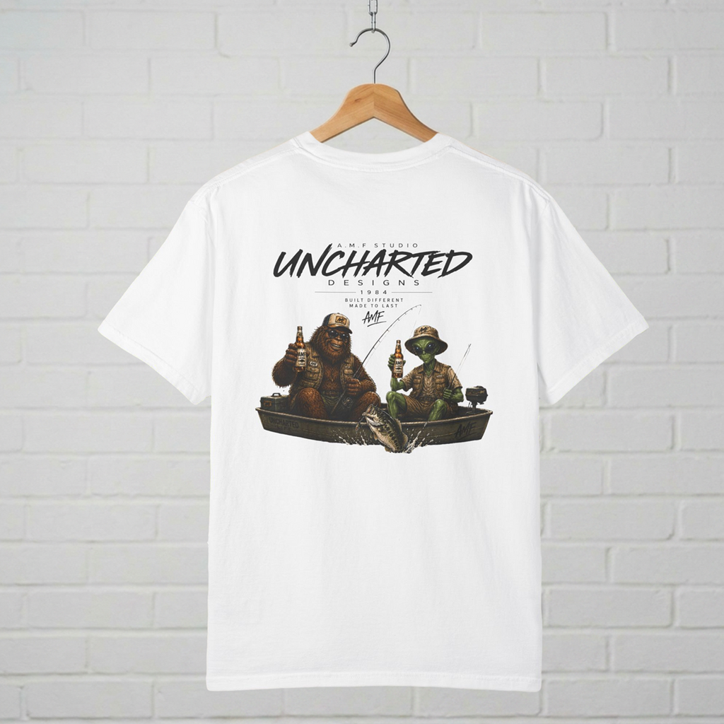 Bigfoot & Alien Fishing T-Shirt  A.M.F Studio 1984
