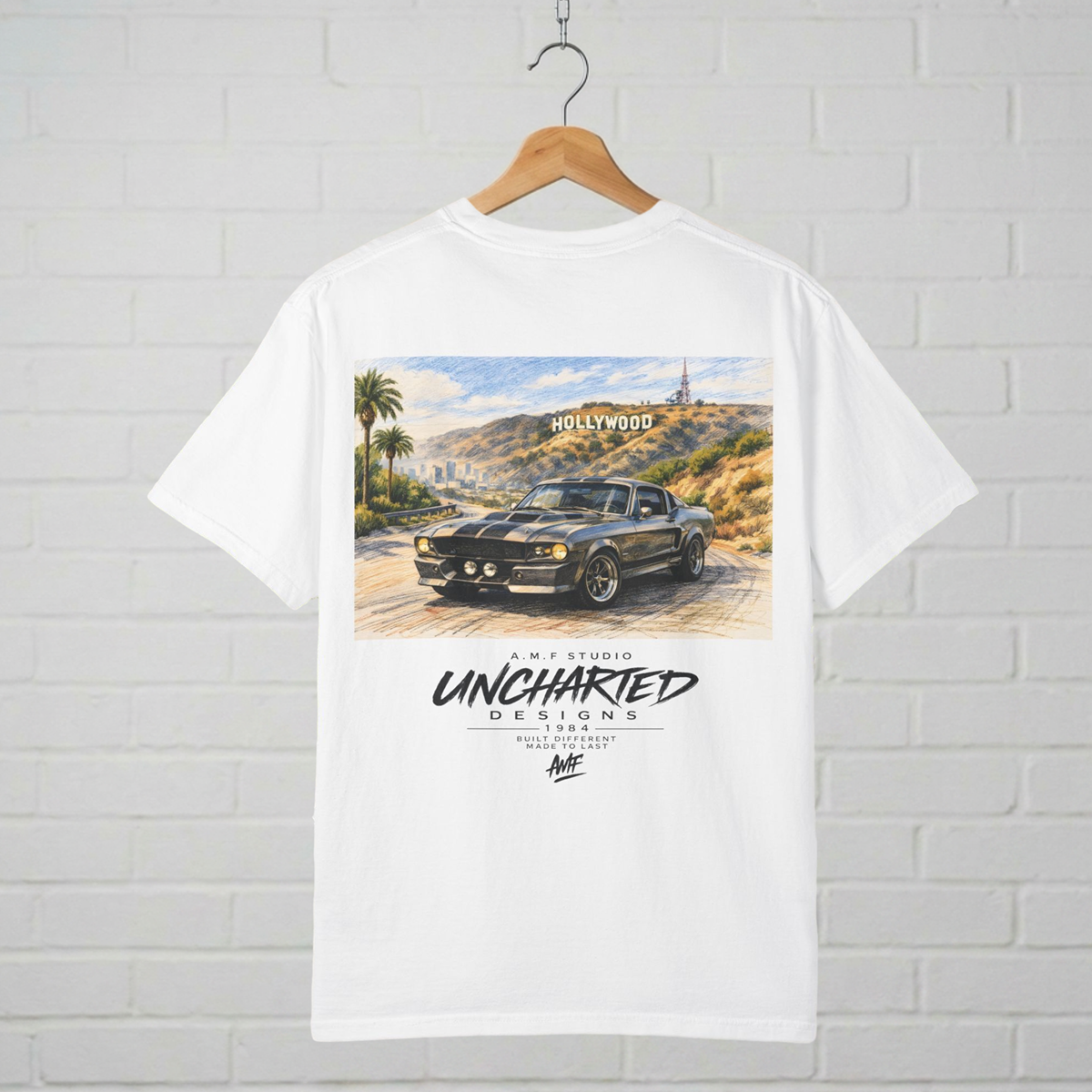 Hollywood Classic Muscle Car T-Shirt  A.M.F Studio 1984 Uncharted Designs