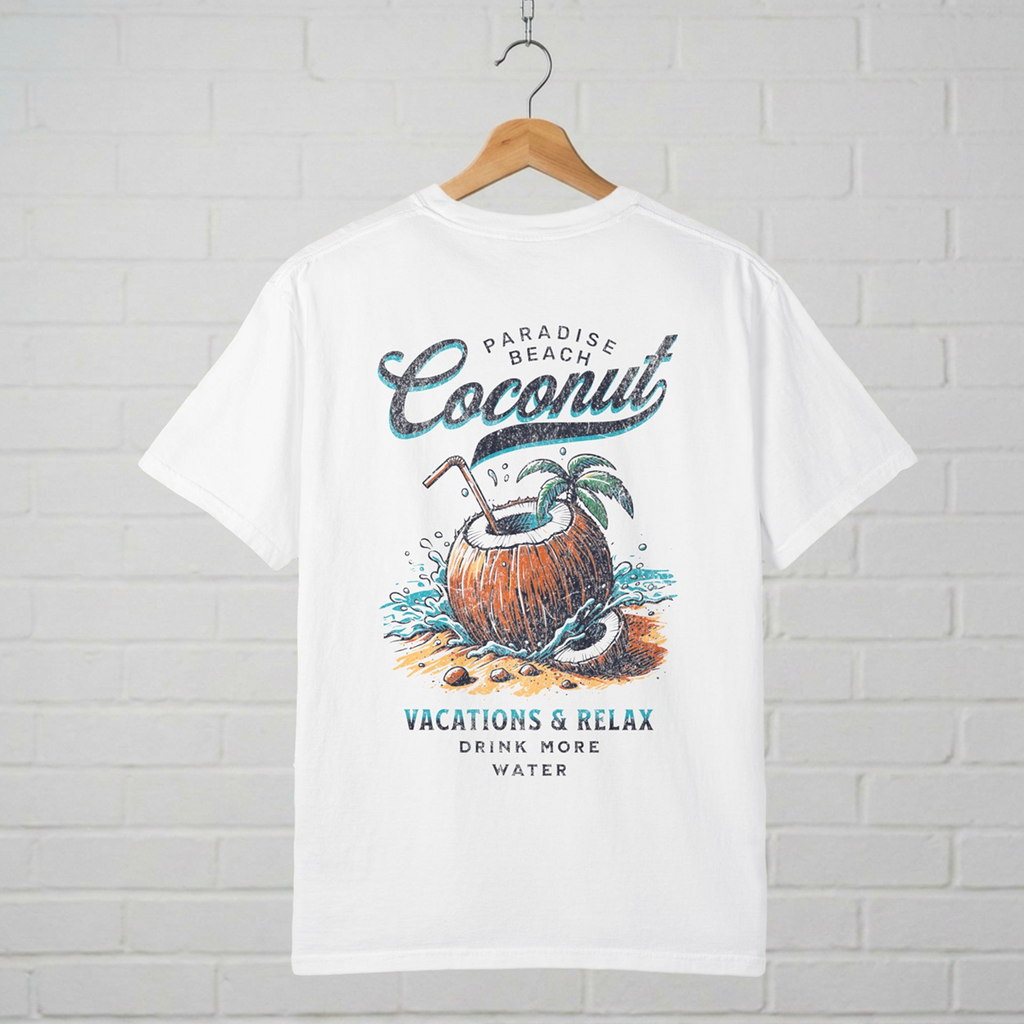 Paradise Beach Coconut T-Shirt  A.M.F Studio 1984 Uncharted Designs