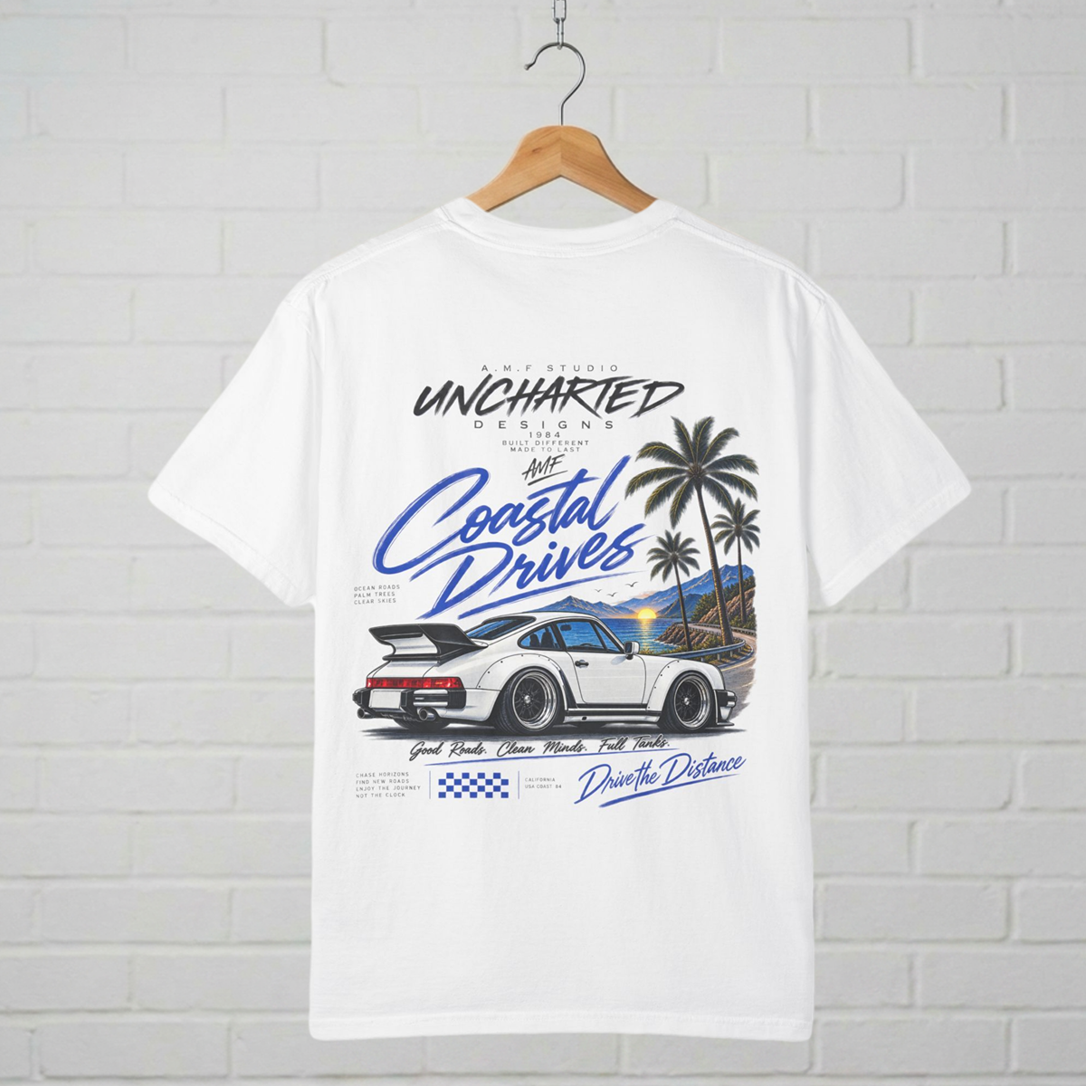 Coastal Drives Retro Sports Car T-Shirt A.M.F Studio 1984