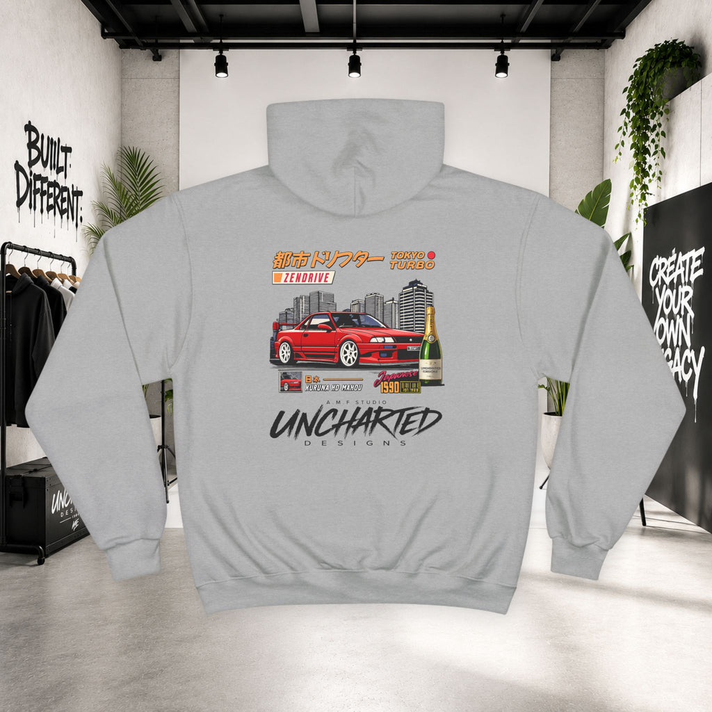 Champion x Uncharted Designs Tokyo Turbo Hoodie Retro JDM Streetwear
