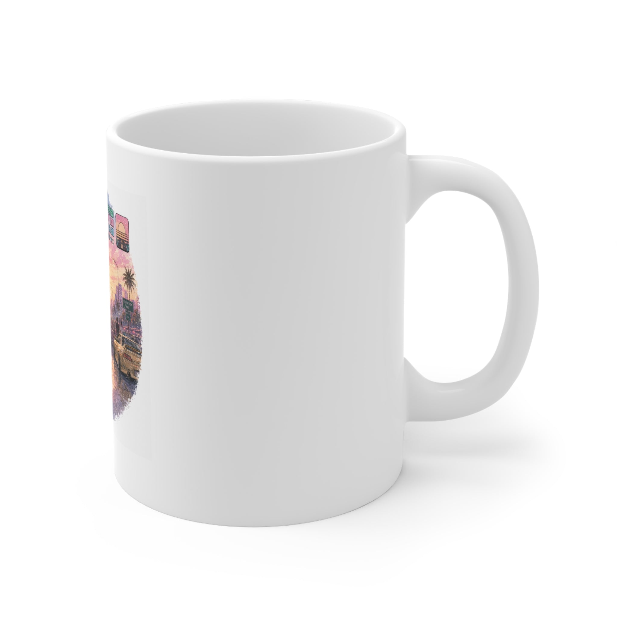 Sunset City Retro Gaming Ceramic Coffee Mug – 11oz & 15oz | A.M.F Studio 1984