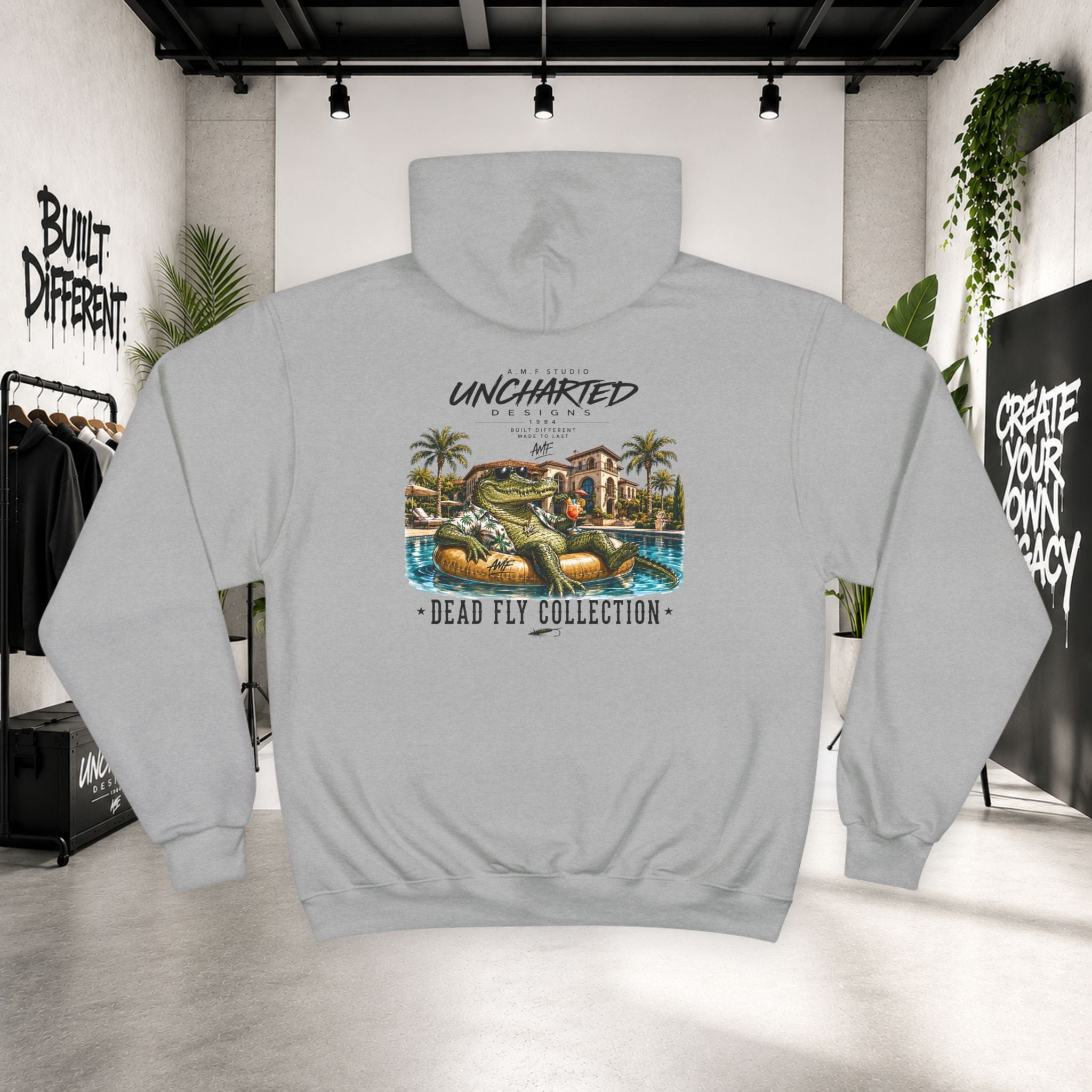 Champion × Uncharted Dead Fly Alligator Pool Hoodie Summer Streetwear
