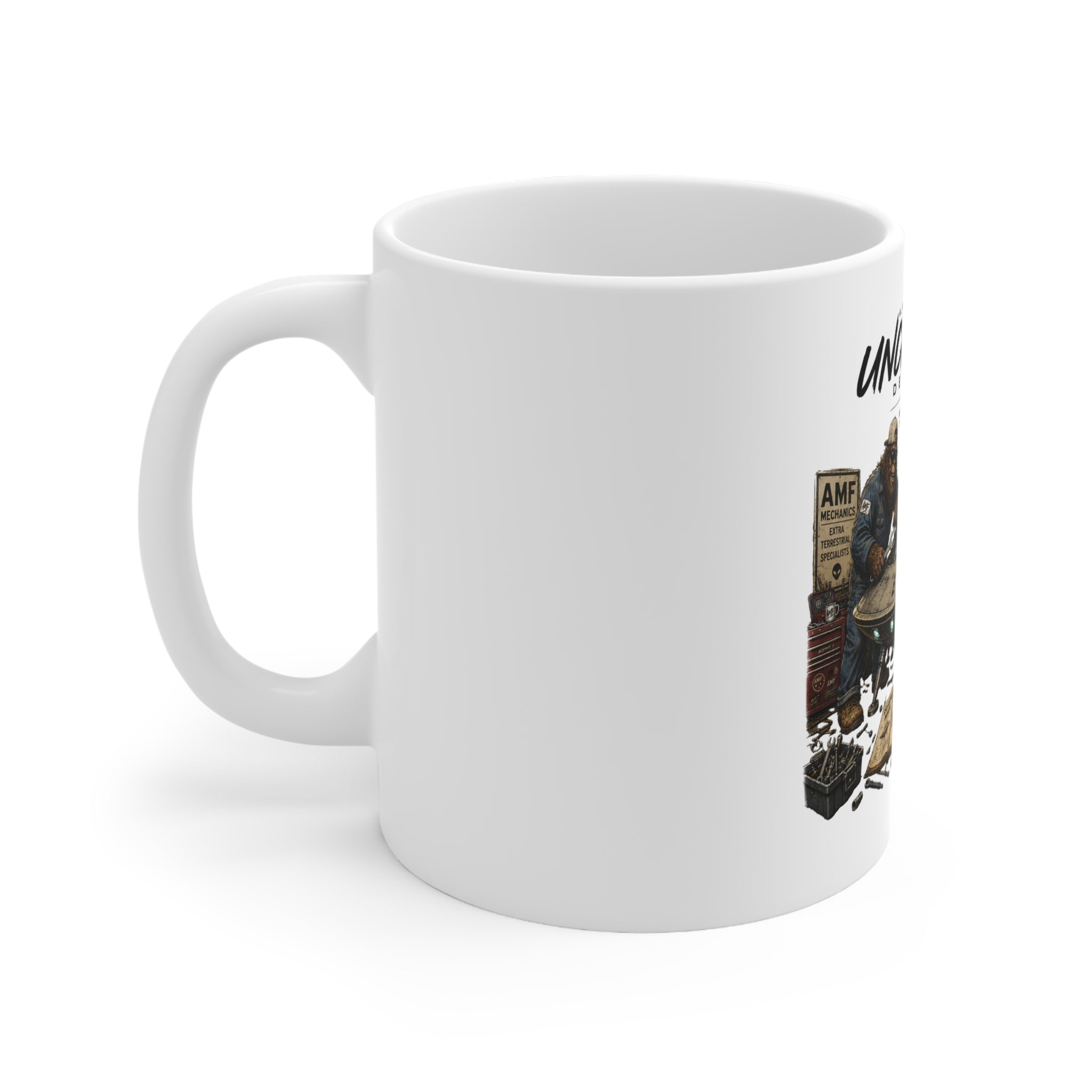 Bigfoot & Alien Fishing Ceramic Coffee Mug  11oz & 15oz | A.M.F Studio 1984