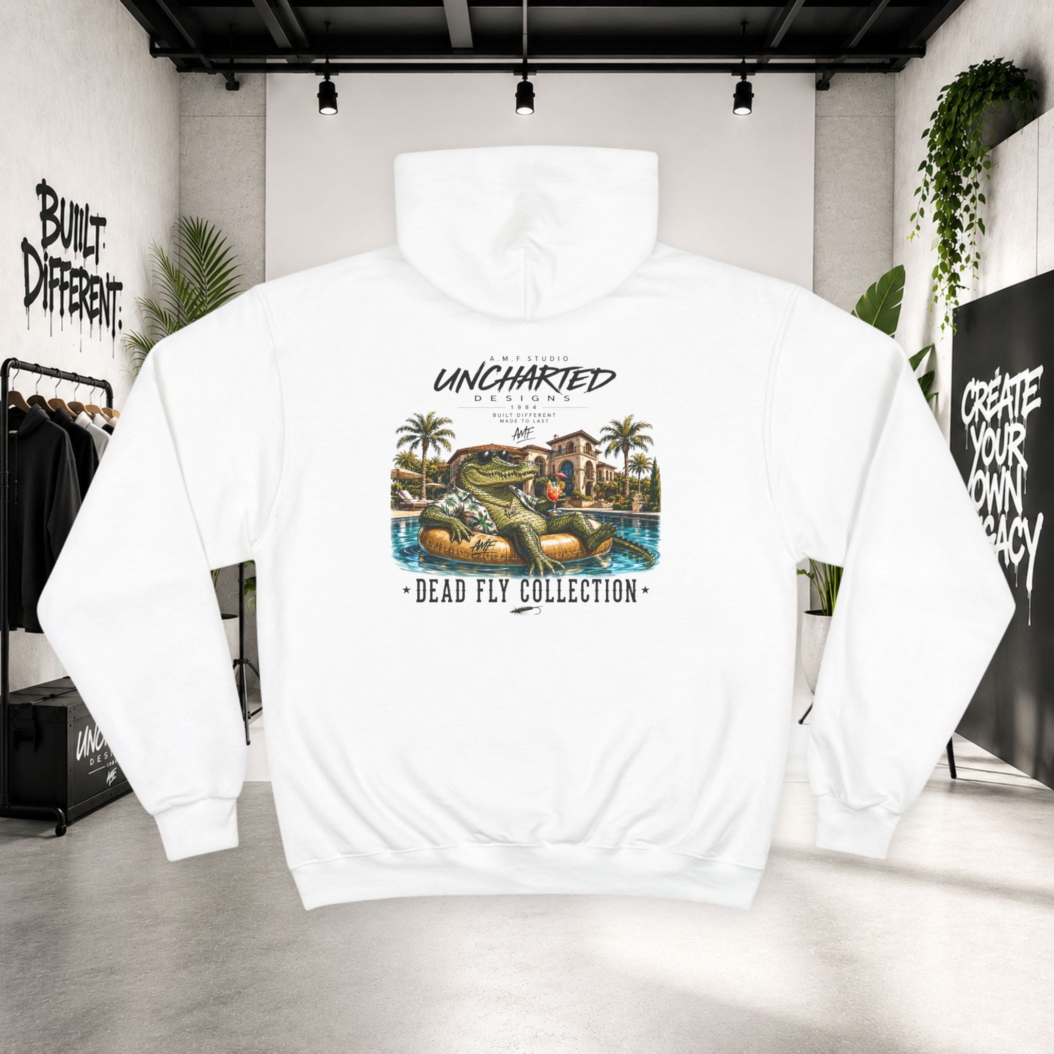 Champion × Uncharted Dead Fly Alligator Pool Hoodie Summer Streetwear
