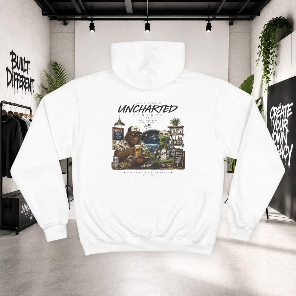 Champion × Uncharted Bigfoot & Alien Space Bar Graphic Hoodie