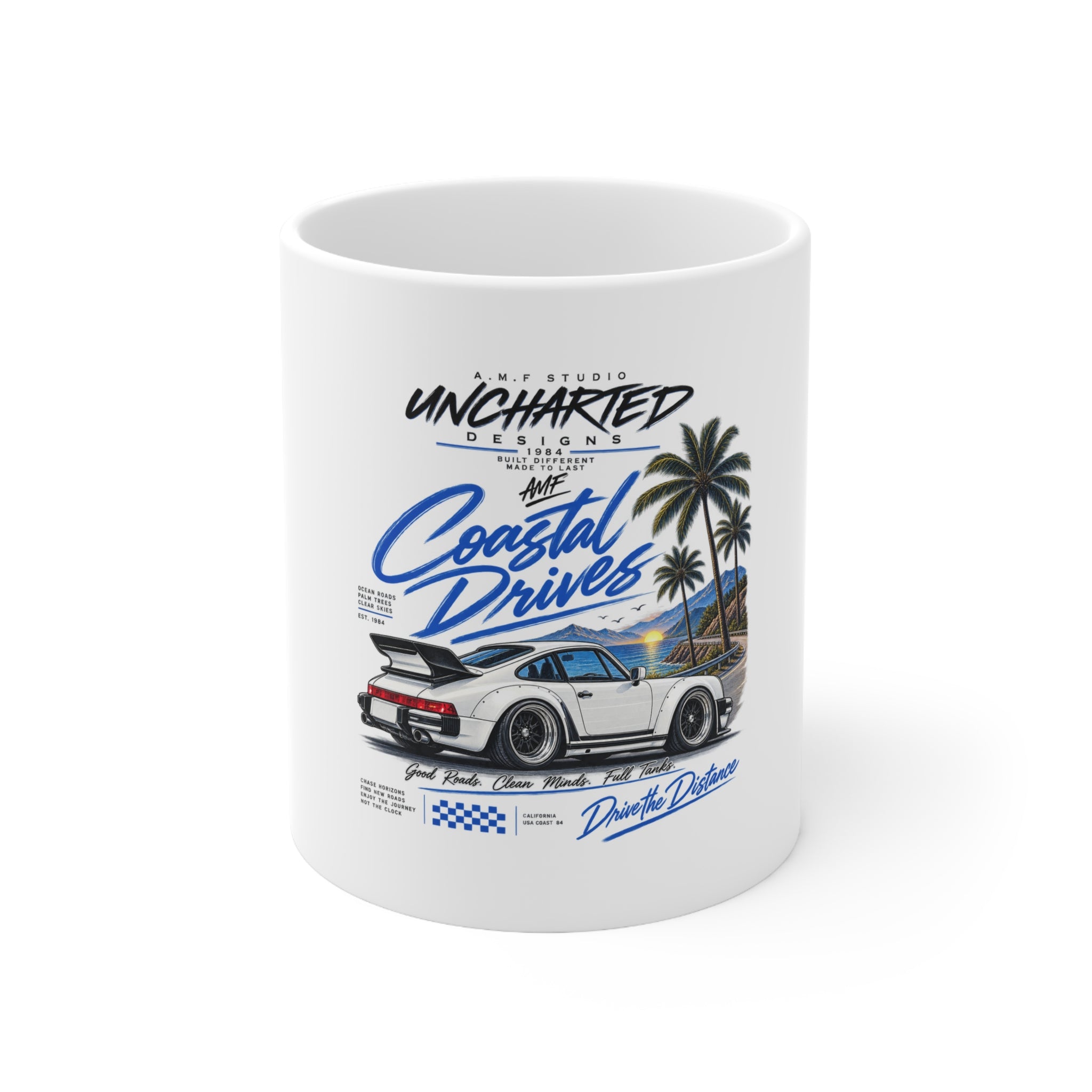 Coastal Drive Classic Sports Car Ceramic Coffee Mug – 11oz & 15oz | A.M.F Studio 1984
