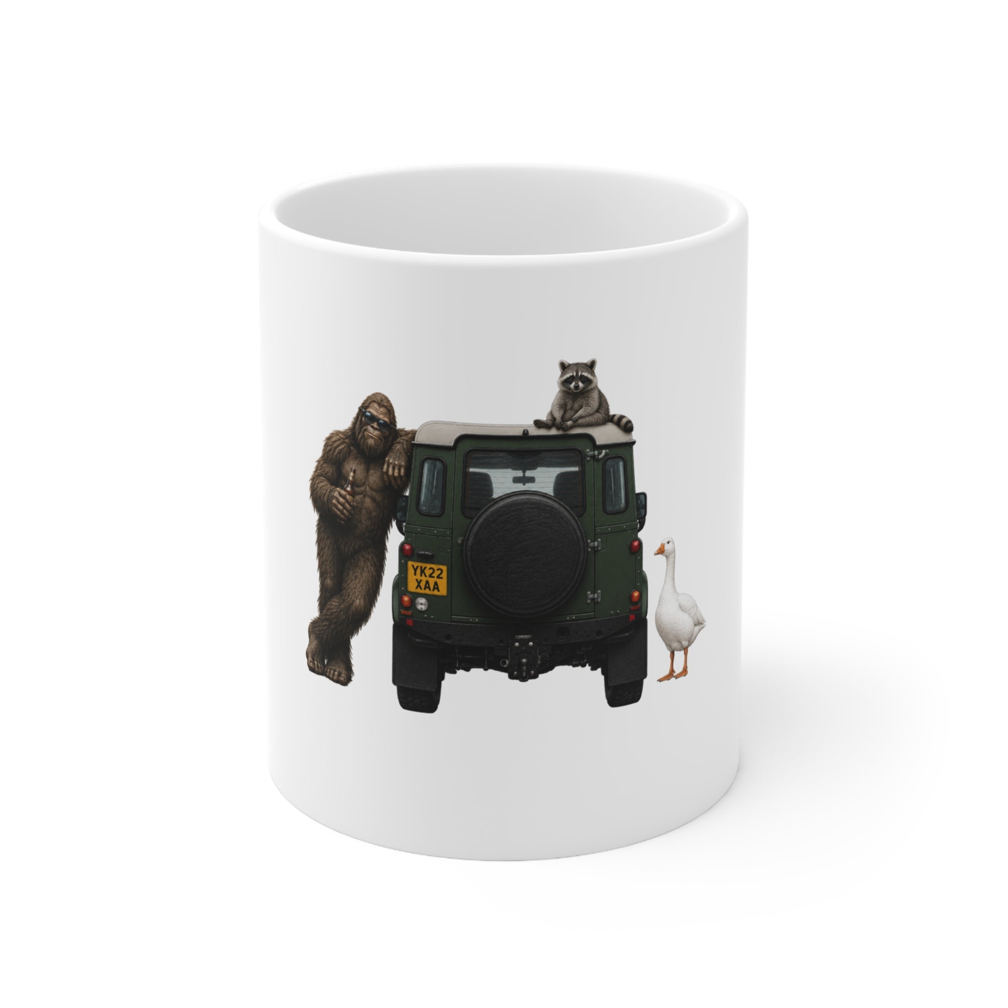 Bigfoot, Raccoon & Goose Classic 4x4 Ceramic Coffee Mug – 11oz & 15oz | A.M.F Studio 1984